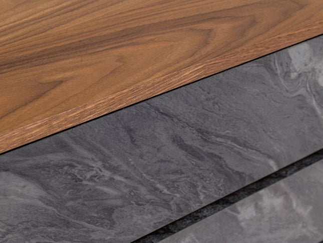 30" Walnut And Grey Manufactured Wood Five Drawer Chest