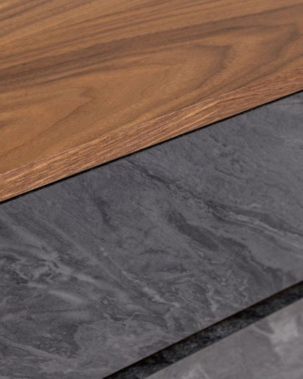 63" Walnut And Grey Faux Marble Wood Six Drawer Double Dresser