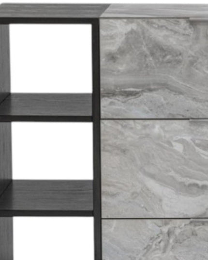 63" Grey Faux Marble and Black Wood Six Drawer Double Dresser