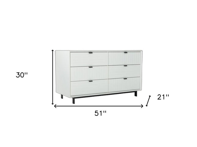 51" White Manufactured Wood Six Drawer Double Dresser