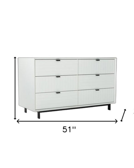 51" White Manufactured Wood Six Drawer Double Dresser