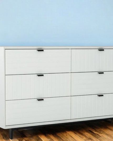 51" White Manufactured Wood Six Drawer Double Dresser