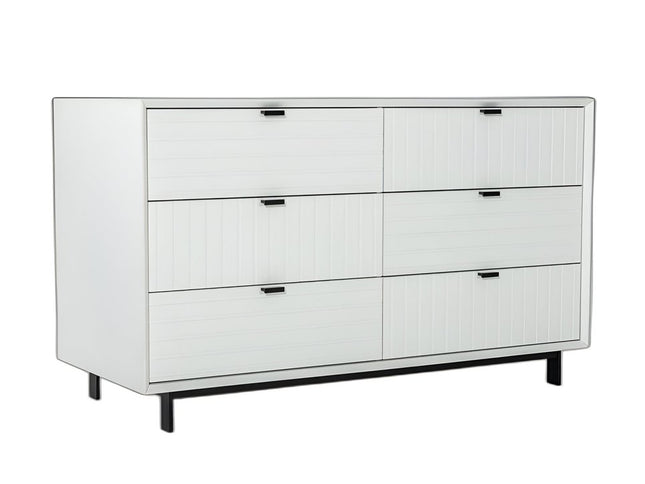 51" White Manufactured Wood Six Drawer Double Dresser