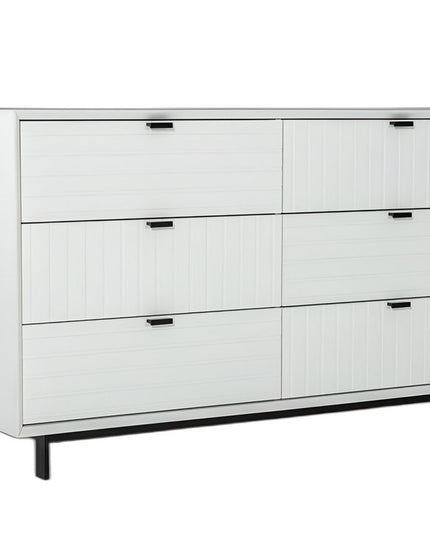51" White Manufactured Wood Six Drawer Double Dresser