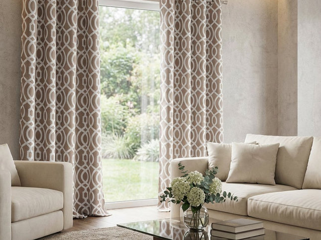 84" Taupe Trellis Black Out Window Curtain Panel