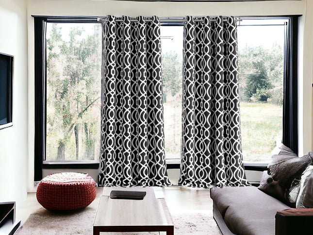 84" Jet Black Trellis Black Out Window Curtain Panel