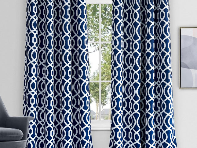 84" Navy Blue Trellis Black Out Window Curtain Panel
