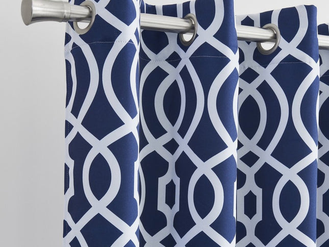 84" Navy Blue Trellis Black Out Window Curtain Panel