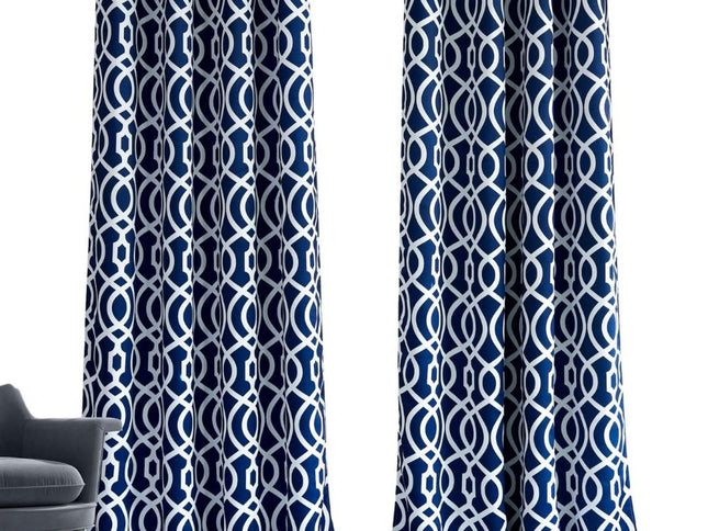 84" Navy Blue Trellis Black Out Window Curtain Panel
