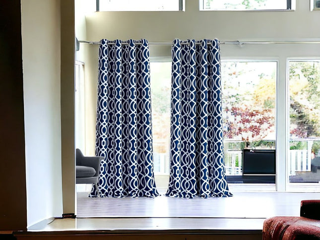 84" Navy Blue Trellis Black Out Window Curtain Panel