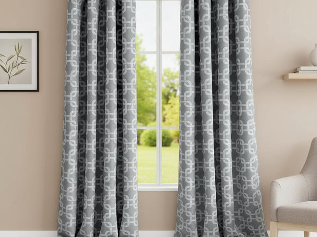 84” Silver Interlock Pattern Window Curtain Panel