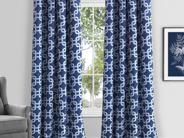 84” Navy Interlock Pattern Window Curtain Panel