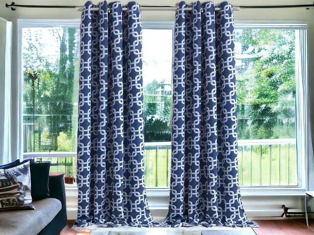 84” Navy Interlock Pattern Window Curtain Panel