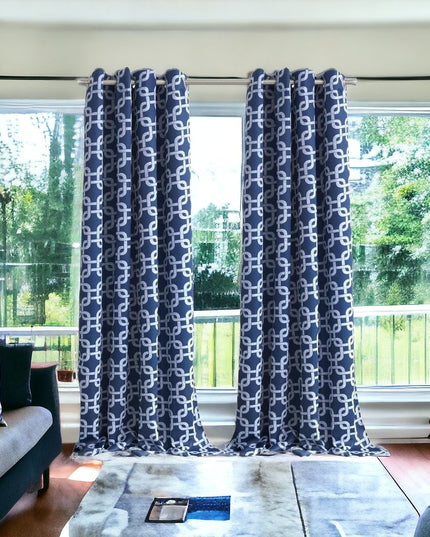 84” Navy Interlock Pattern Window Curtain Panel