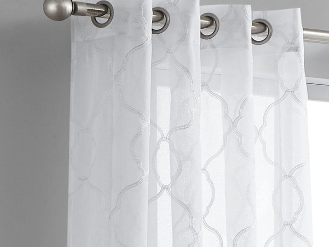 84” White Trellis Pattern Embroidered Window Curtain Panel