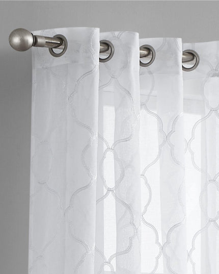 84” White Trellis Pattern Embroidered Window Curtain Panel