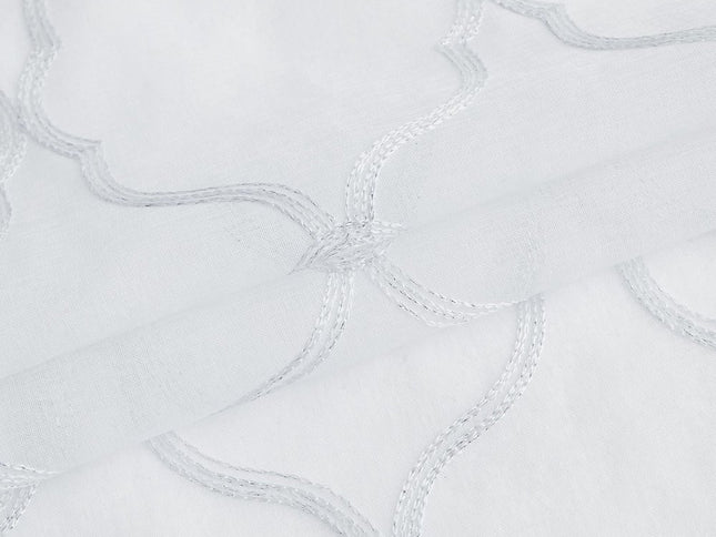 84” White Trellis Pattern Embroidered Window Curtain Panel