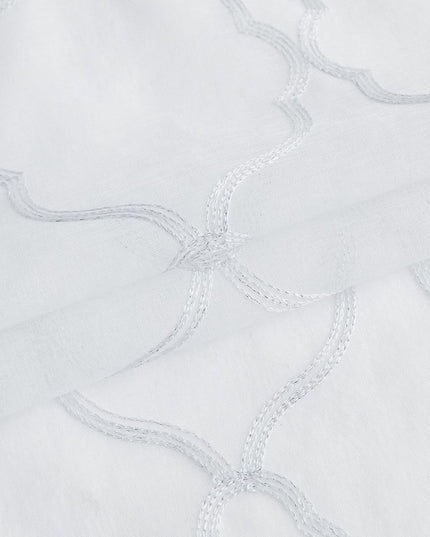 84” White Trellis Pattern Embroidered Window Curtain Panel