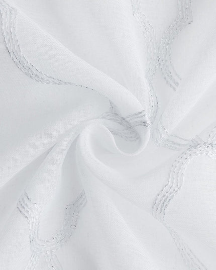 84” White Trellis Pattern Embroidered Window Curtain Panel