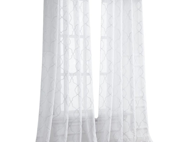 84” White Trellis Pattern Embroidered Window Curtain Panel