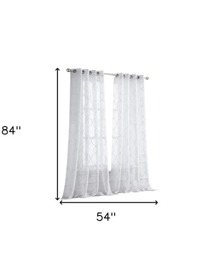 84” White Trellis Pattern Embroidered Window Curtain Panel