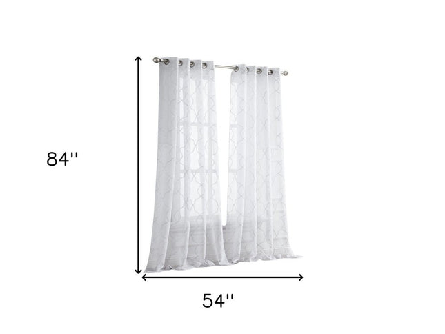 84” White Trellis Pattern Embroidered Window Curtain Panel