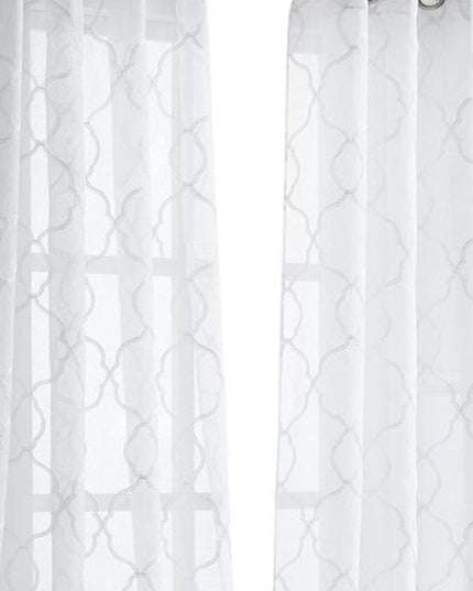 84” White Trellis Pattern Embroidered Window Curtain Panel