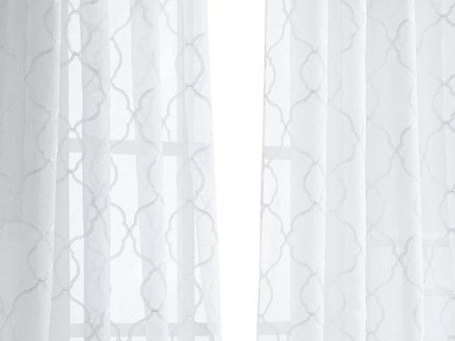 84” White Trellis Pattern Embroidered Window Curtain Panel