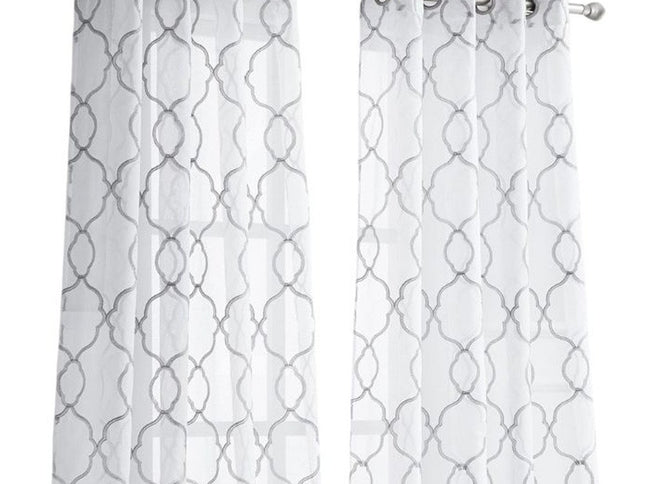 84” Silver Trellis Pattern Embroidered Window Curtain Panel