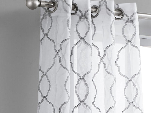 84” Silver Trellis Pattern Embroidered Window Curtain Panel