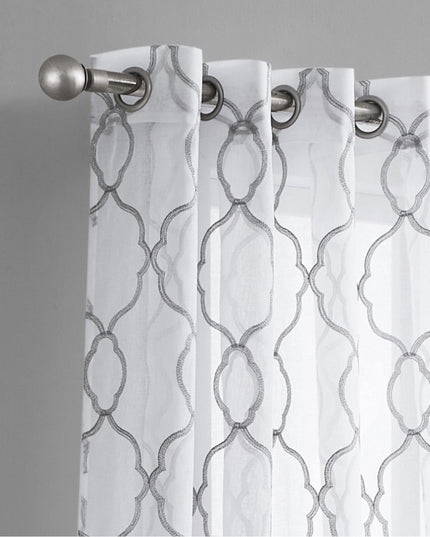 84” Silver Trellis Pattern Embroidered Window Curtain Panel