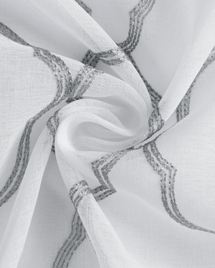84” Silver Trellis Pattern Embroidered Window Curtain Panel
