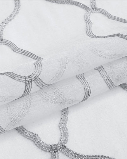 84” Silver Trellis Pattern Embroidered Window Curtain Panel