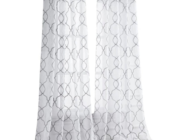 84” Silver Trellis Pattern Embroidered Window Curtain Panel