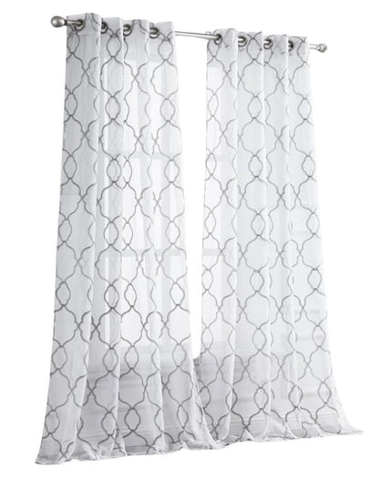 84” Silver Trellis Pattern Embroidered Window Curtain Panel
