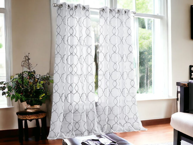 84” Silver Trellis Pattern Embroidered Window Curtain Panel