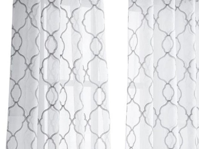 84” Silver Trellis Pattern Embroidered Window Curtain Panel