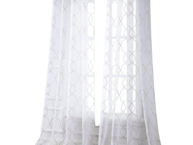 84” Charcoal Trellis Pattern Embroidered Window Curtain Panel