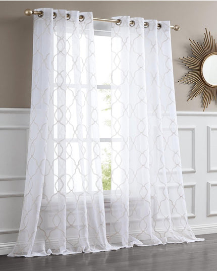 84” Charcoal Trellis Pattern Embroidered Window Curtain Panel