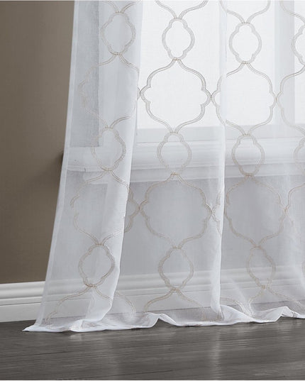 84” Charcoal Trellis Pattern Embroidered Window Curtain Panel