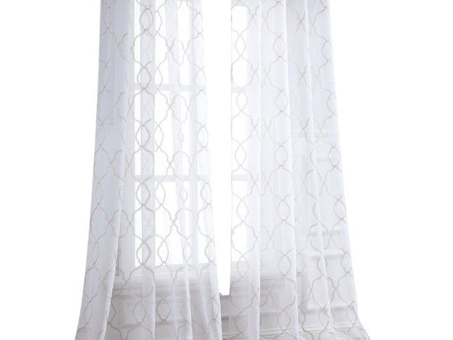 84” Charcoal Trellis Pattern Embroidered Window Curtain Panel