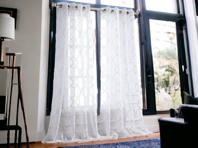 84” Charcoal Trellis Pattern Embroidered Window Curtain Panel
