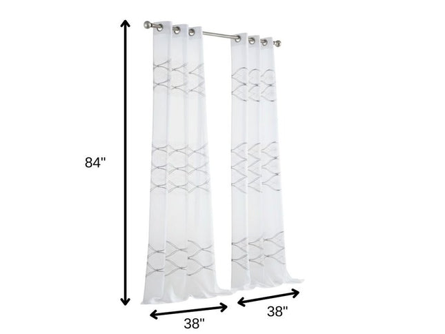 Set of Two 84"  White Wave Embroidered Window Panels