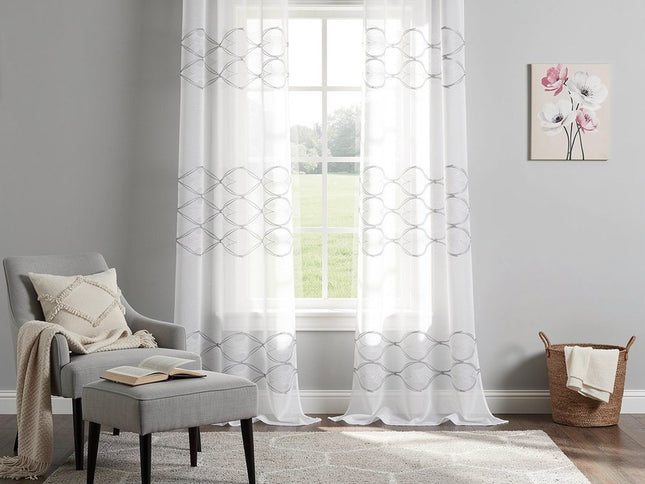 Set of Two 84"  White Wave Embroidered Window Panels