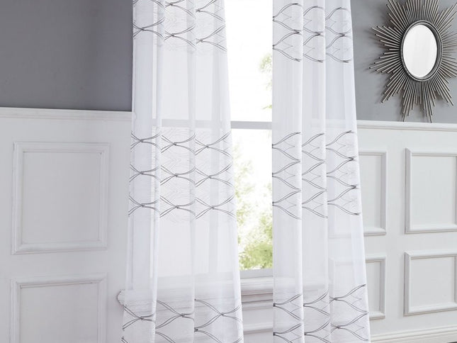 Set of Two 84"  White Wave Embroidered Window Panels
