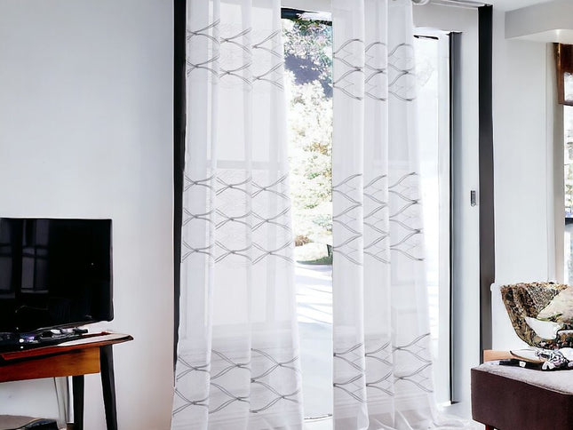 Set of Two 84"  White Wave Embroidered Window Panels