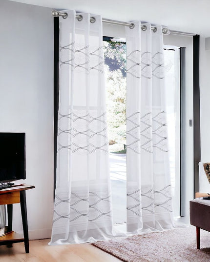 Set of Two 84"  White Wave Embroidered Window Panels