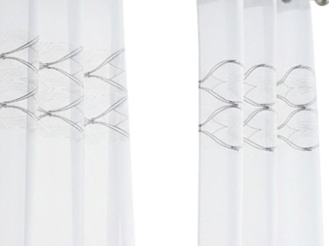 Set of Two 84"  White Wave Embroidered Window Panels