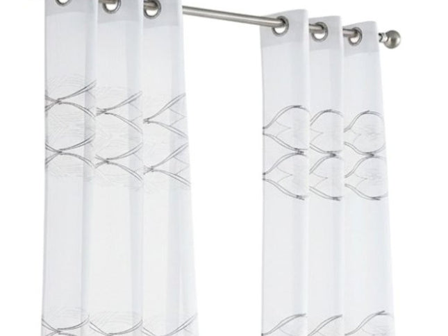 Set of Two 84"  White Wave Embroidered Window Panels