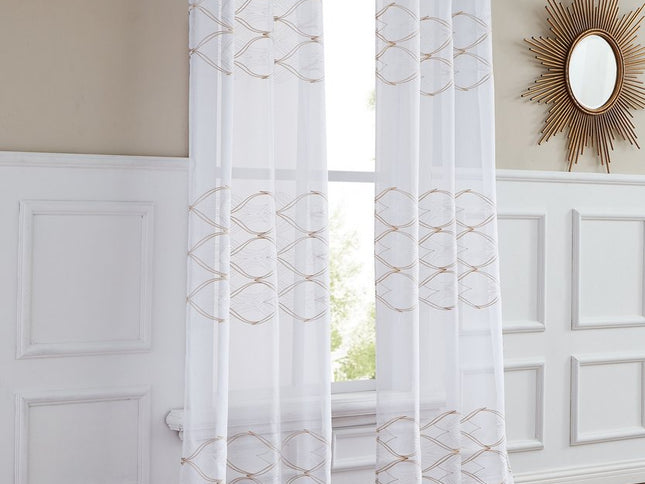 Set of Two 84"  Gold Wave Embroidered Window Panels